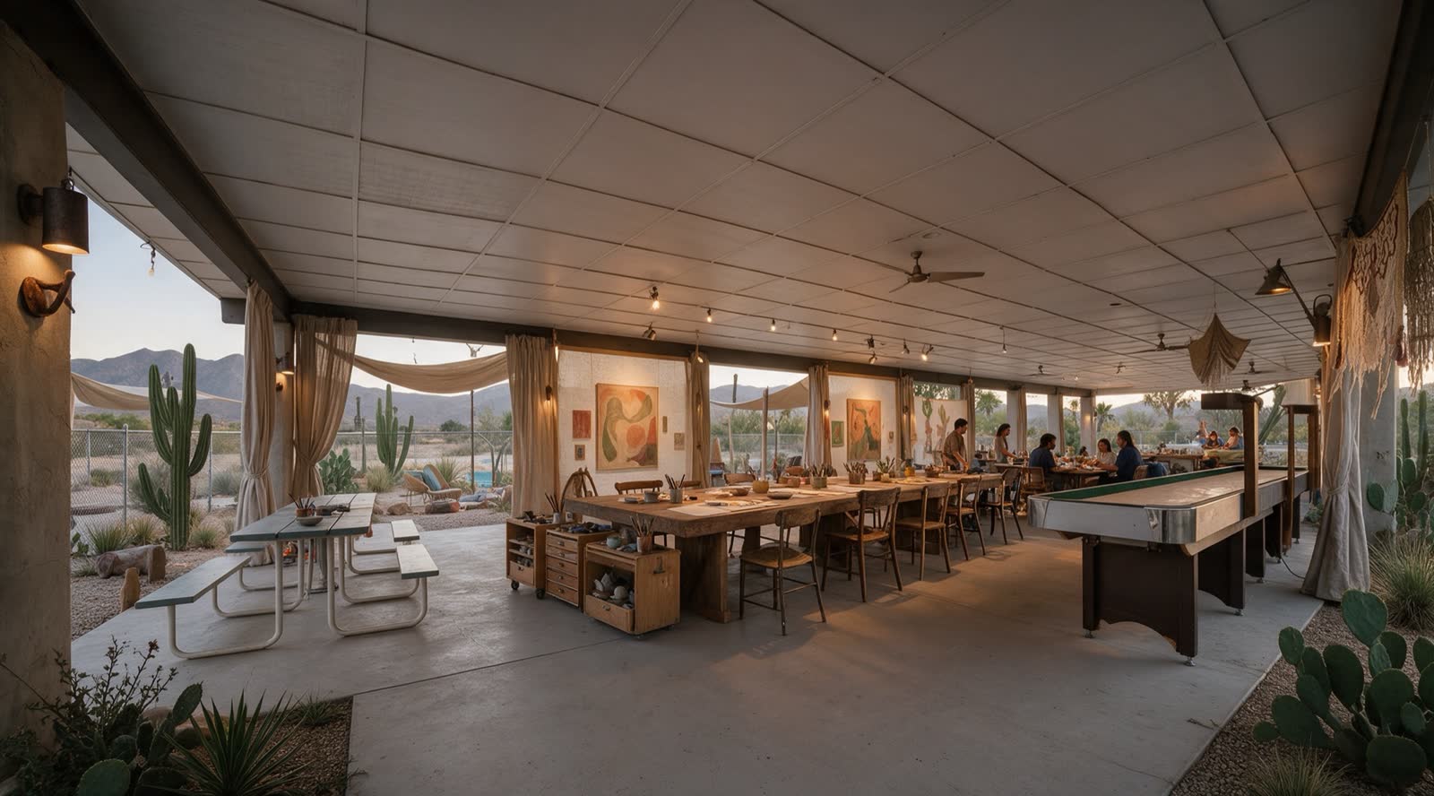 Illustrative artist residency commons inside the existing clubhouse pavilion